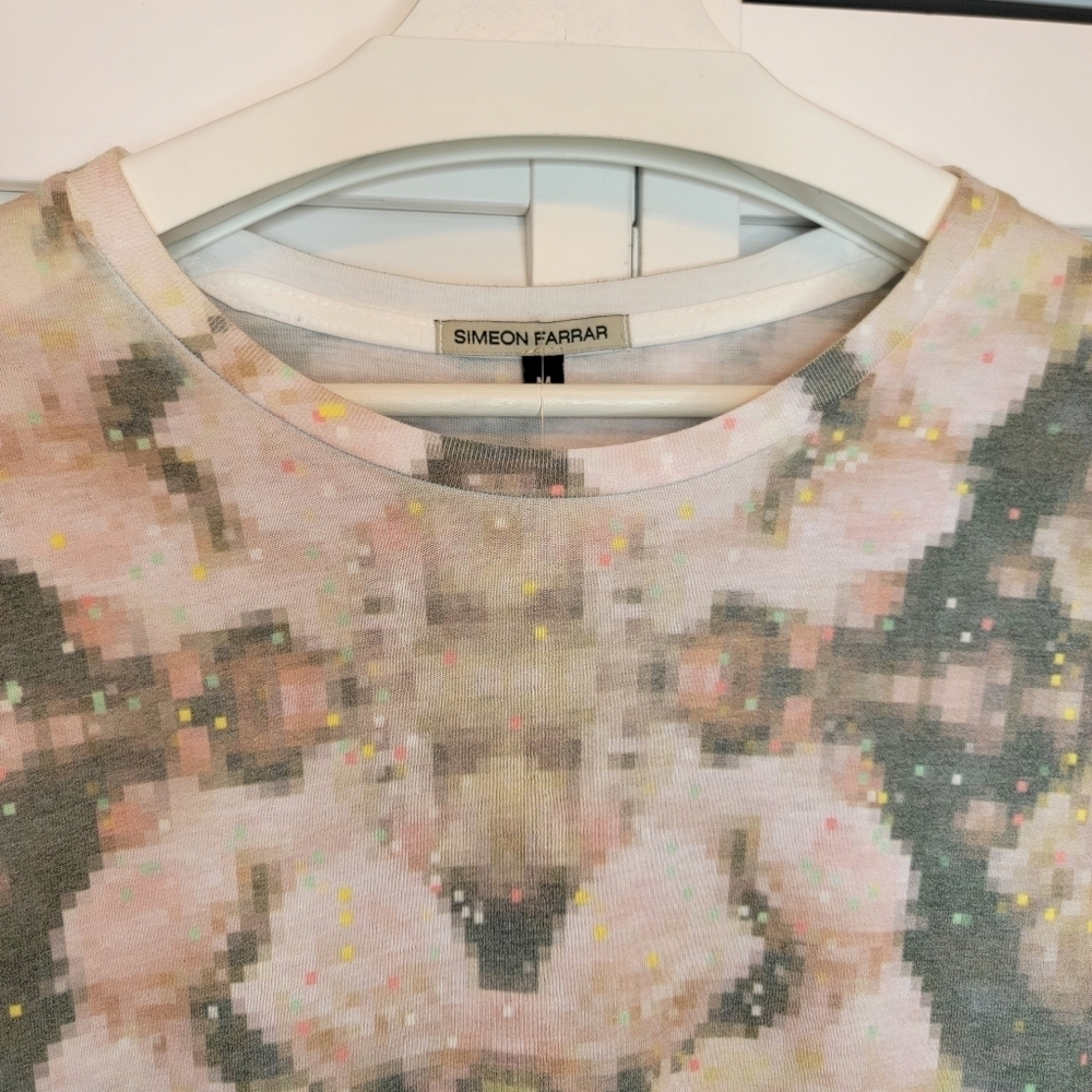 SIMEON FARRAR Kaleidoscope Pixel Tie Dye T-Shirt Cotton Crew Neck Made UK Pink - Picture 3 of 12